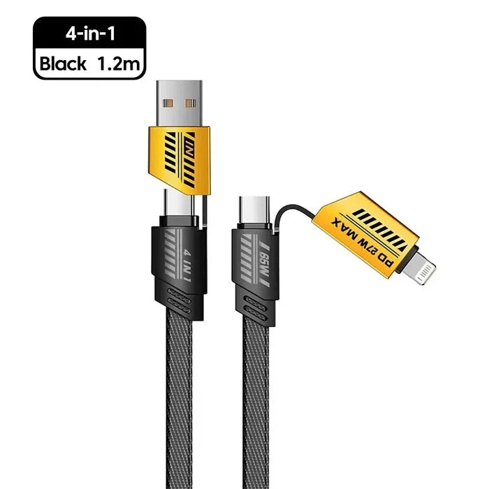 4 in 1 USB C Charging Cable 1m Type-C Connector Nylon Braided PD 65W 27W Fast Charging