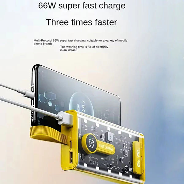 20,000 mAh Power Bank.(66W Transparent high capacity PD20W) Super Fast Charging.