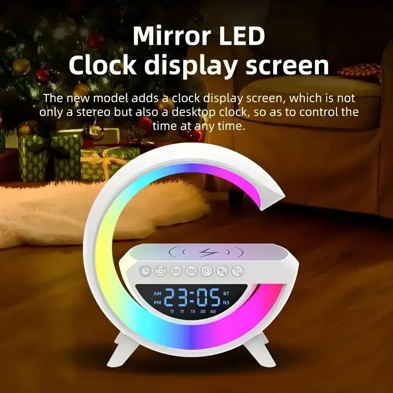 G Shaped RGB Lamp – Bluetooth Speaker With Wireless Charger & Digital Clock