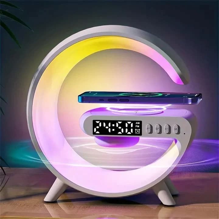 G Shaped RGB Lamp – Bluetooth Speaker With Wireless Charger & Digital Clock