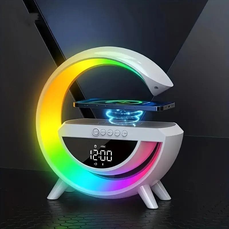 G Shaped RGB Lamp – Bluetooth Speaker With Wireless Charger & Digital Clock